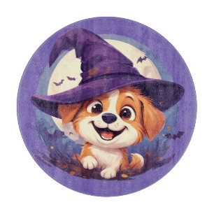 Planche À Découper Chien adorable avec un chapeau de sorcière