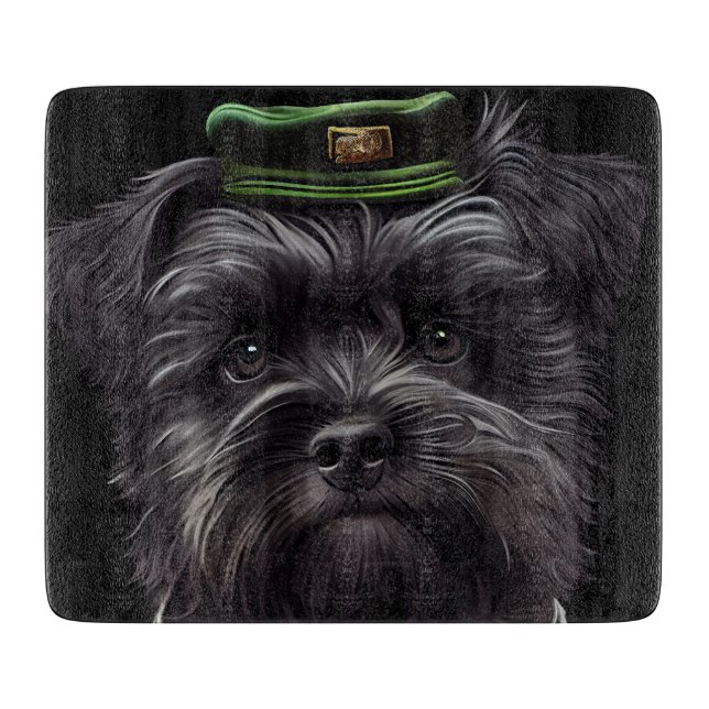 Planche À Découper Chien Affenpinscher en Robe de la Saint Patrick (Devant)