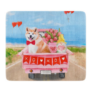 Planche À Découper Chien Akita Camion de la Saint-Valentin Cœurs