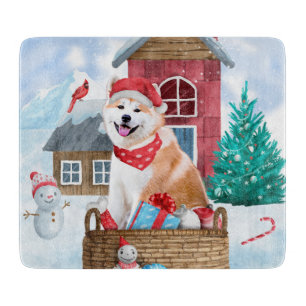 Planche À Découper Chien Akita dans une maison pour chien de Noël enn