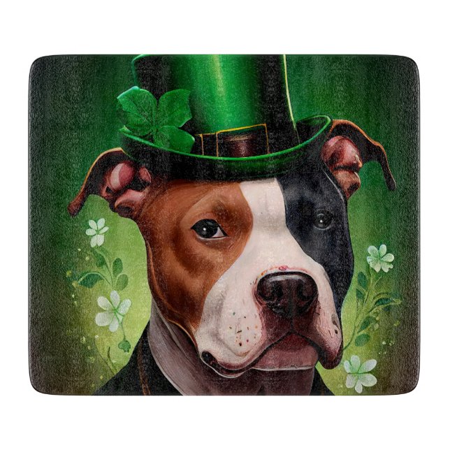 Planche À Découper chien American Staffordshire à la Saint-Patrick (Devant)