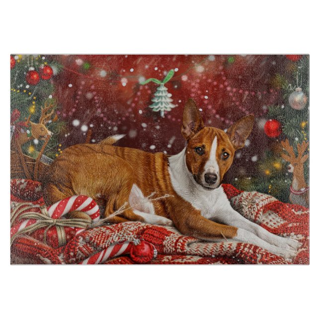 Planche À Découper Chien Basenji Noël Festif (Devant)