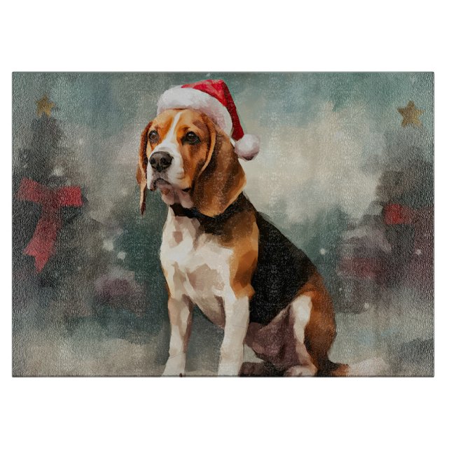 Planche À Découper Chien Beagle dans la neige de Noël (Devant)