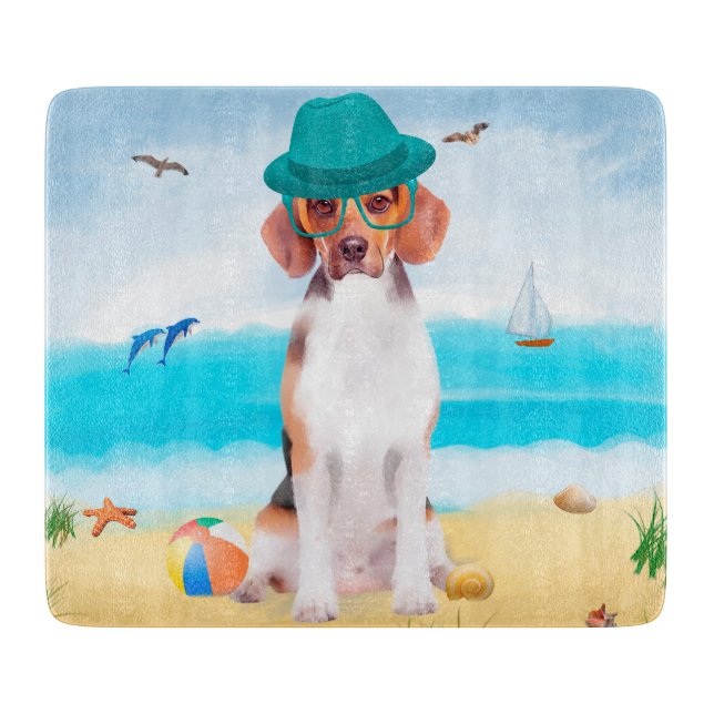 Planche À Découper Chien beagle Sur La Plage (Devant)