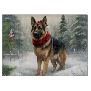 Planche À Découper Chien berger allemand dans la neige de Noël