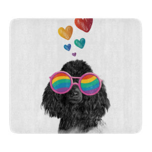 Planche À Découper Chien Caniche avec la Saint-Valentin coeurs