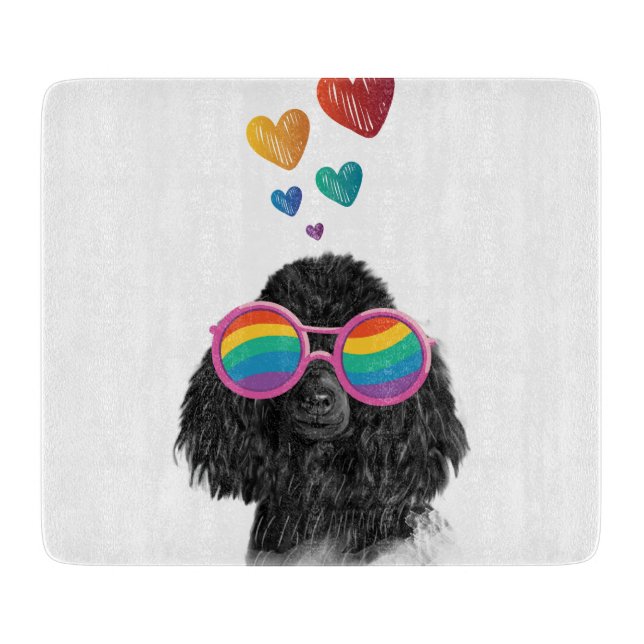 Planche À Découper Chien Caniche avec la Saint-Valentin coeurs (Devant)