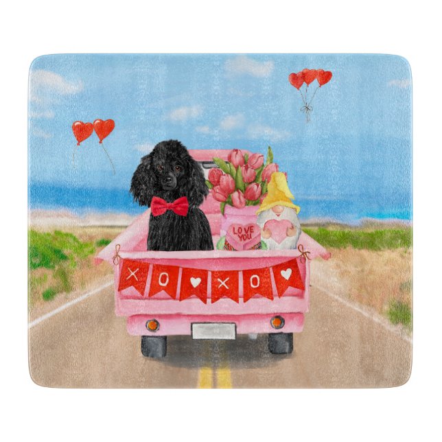 Planche À Découper Chien Caniche Camion de la Saint-Valentin Cœurs (Devant)
