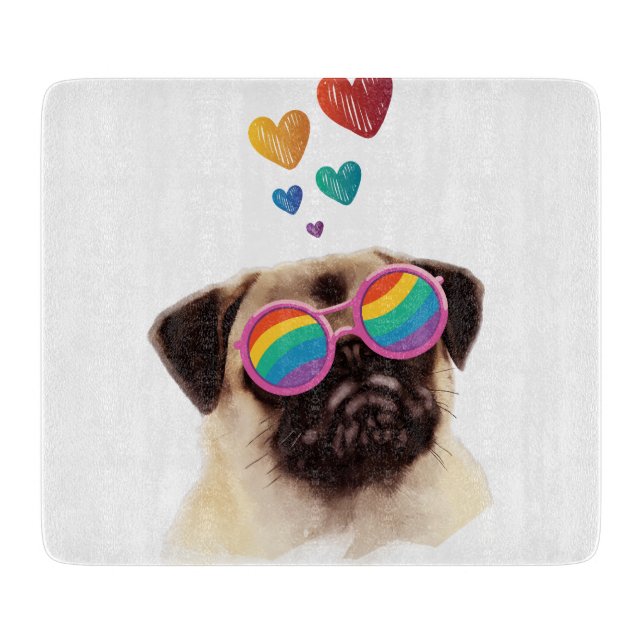 Planche À Découper Chien Carlin avec coeurs Saint-Valentin (Devant)
