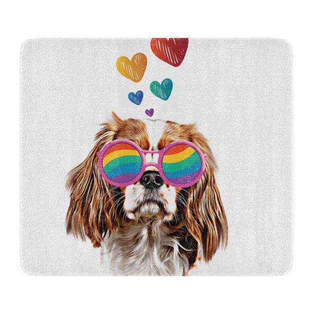 Planche À Découper Chien Cavalier King avec coeurs Saint-Valentin (Devant)