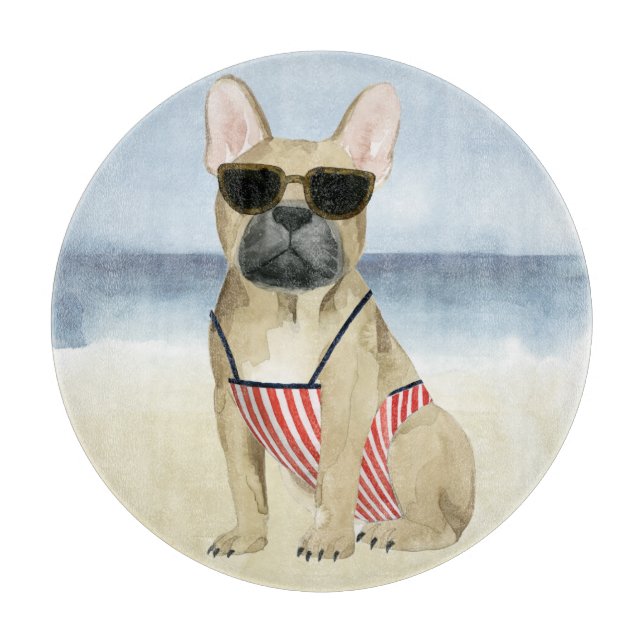 Planche À Découper Chien chaud | Chiot En Lunettes De Soleil À La Pla (Devant)