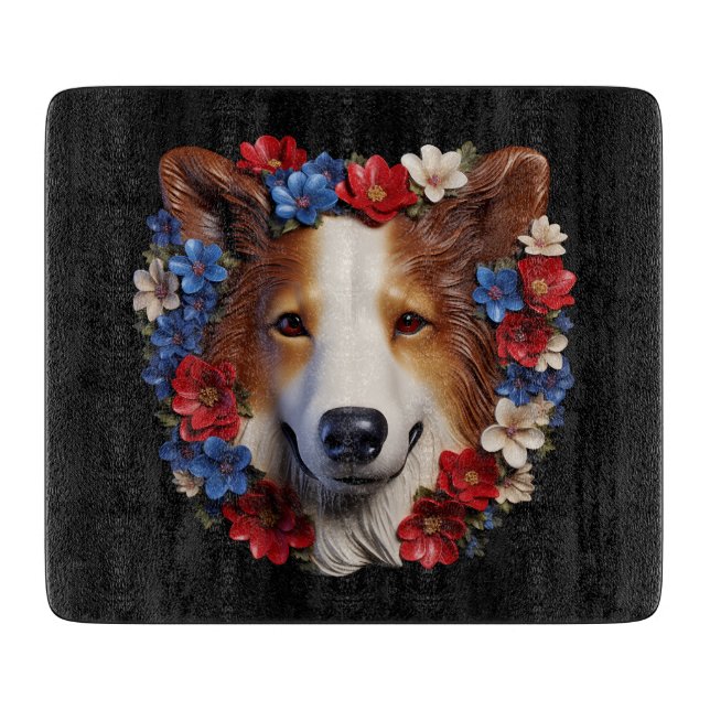 Planche À Découper Chien-chien de berge de Shetland Patriotique 3D (Devant)