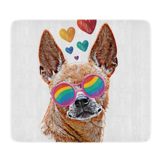 Planche À Découper Chien Chihuahua avec coeurs Saint-Valentin (Devant)
