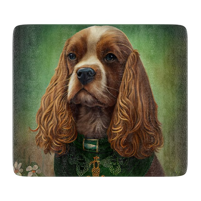 Planche À Découper Chien Cocker Spaniel en tenue de la Saint-Patrick (Devant)