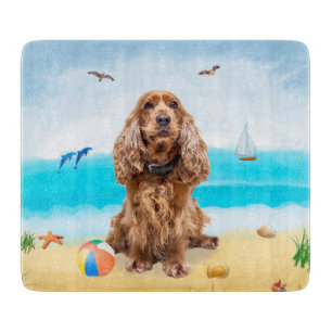 Planche À Découper Chien Cocker Spaniel sur la plage