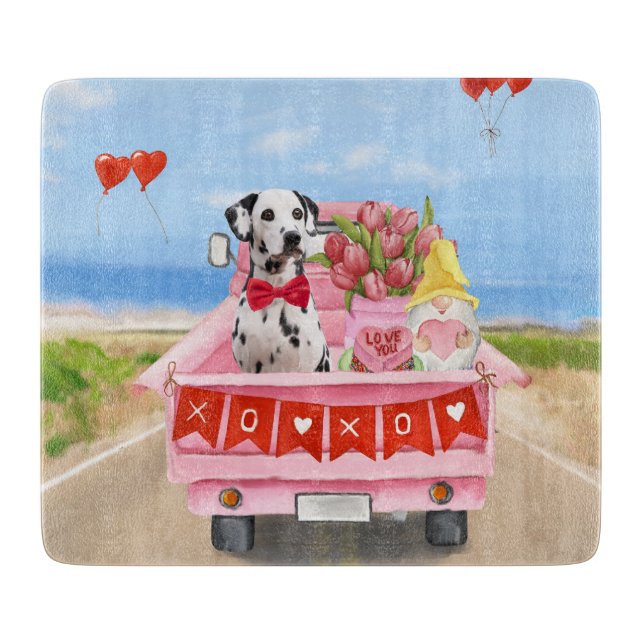 Planche À Découper Chien dalmate Saint Valentin Coeurs de Camion (Devant)