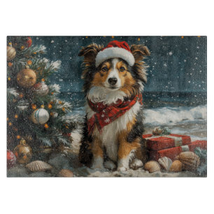 Planche À Découper Chien de Berger des Shetland Noël Vintage Plage
