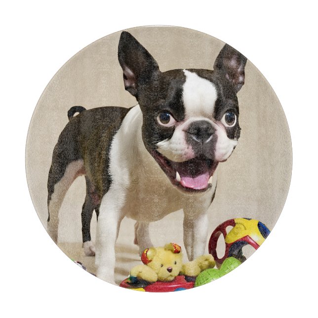 Planche À Découper Chien de Boston Terrier jouant avec des jouets (Devant)