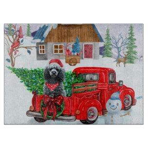 Planche À Découper Chien de caniche en livraison de Noël Camion Neige
