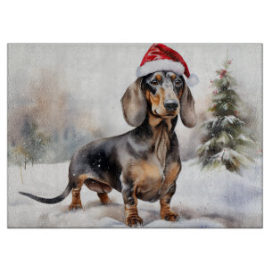 Planche À Découper Chien de Dachshund à Noël de neige