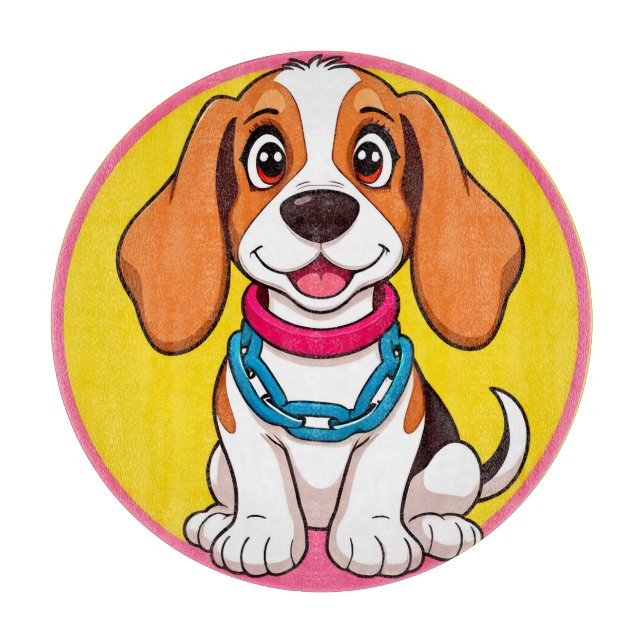 Planche À Découper Chien de dessin animé adorable souriant avec entra (Devant)