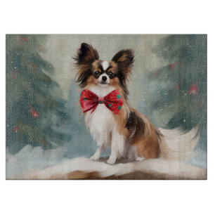 Planche À Découper Chien de Papillon à Noël de neige