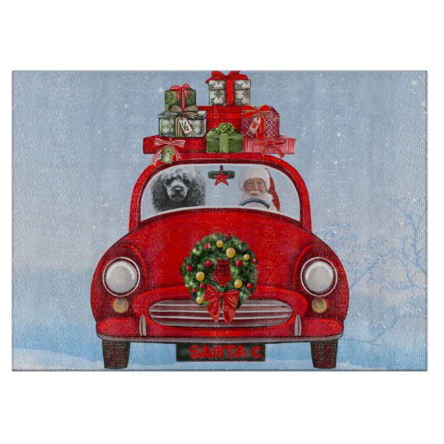 Planche À Découper Chien De Poiche En Voiture Avec Le Père Noël (Devant)