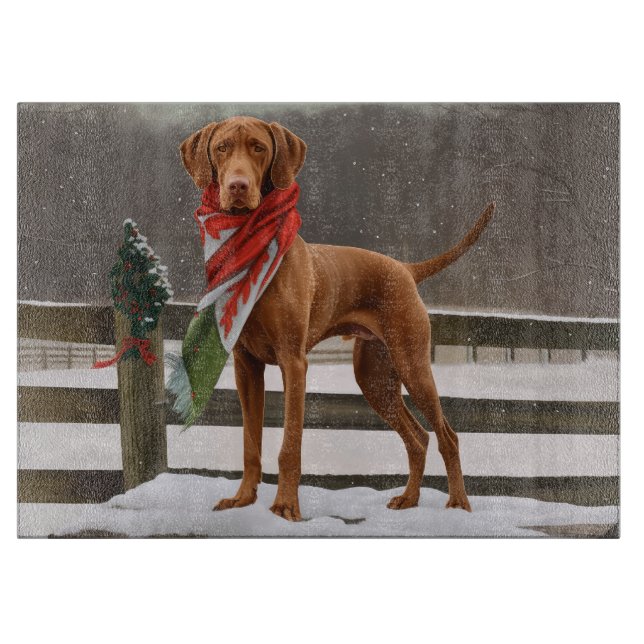 Planche À Découper Chien de Vizsla à Noël de neige (Devant)