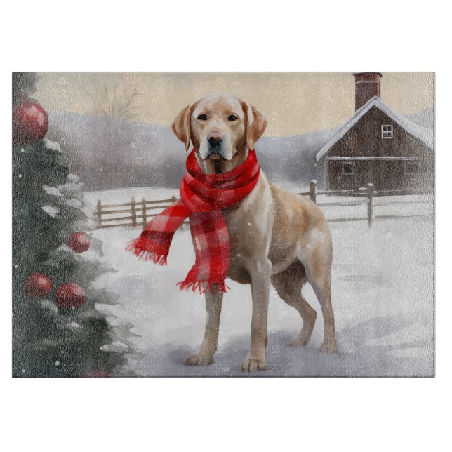 Planche À Découper Chien du Labrador à Noël de neige (Devant)
