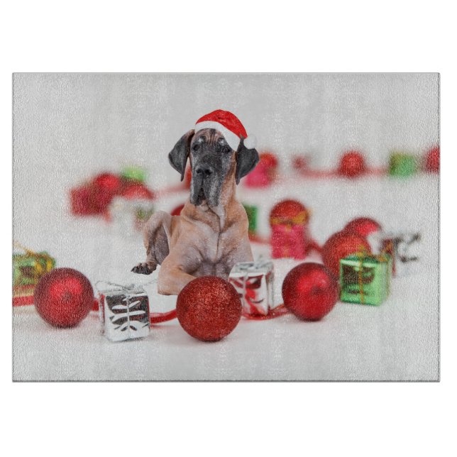 Planche À Découper Chien Great Dane Mignon Chapeau de Noël de Père No (Devant)
