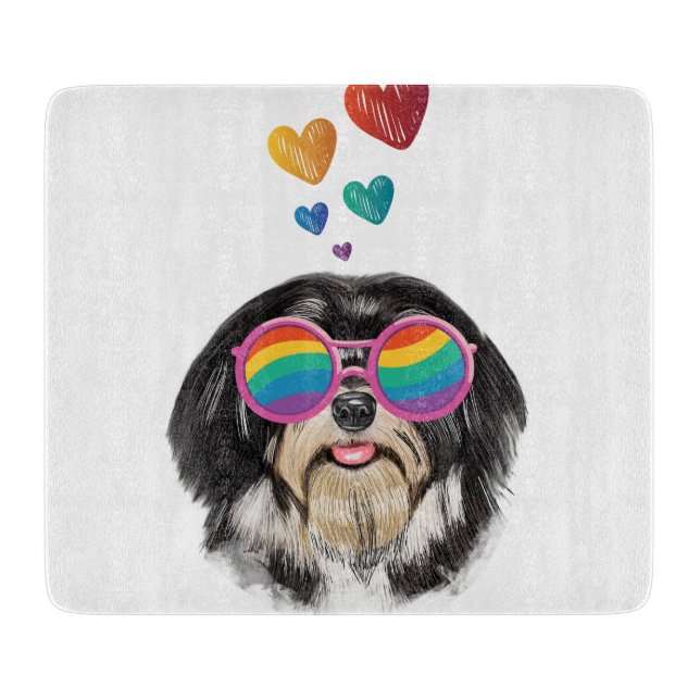 Planche À Découper Chien Havanais avec coeurs Saint-Valentin (Devant)