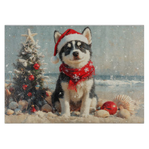 Planche À Découper Chien Husky Sibérien Noël Plage Vintage