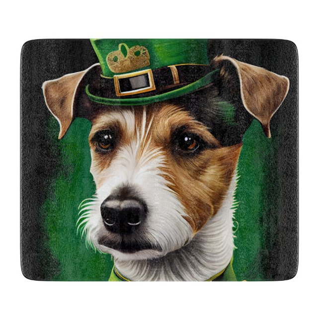 Planche À Découper Chien Jack Russell en robe de la Saint-Patrick (Devant)