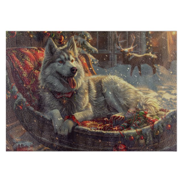 Planche À Découper Chien Laphund Finlandais Noël Festif (Devant)