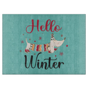 Planche À Découper Chien mignon Bonjour hiver
