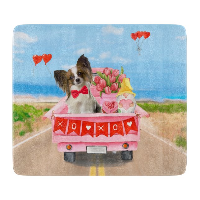 Planche À Découper Chien Papillon Camion de la Saint-Valentin Cœurs (Devant)
