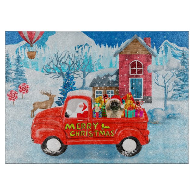 Planche À Découper Chien Pekingese Livraison de Noël Camion Neige (Devant)