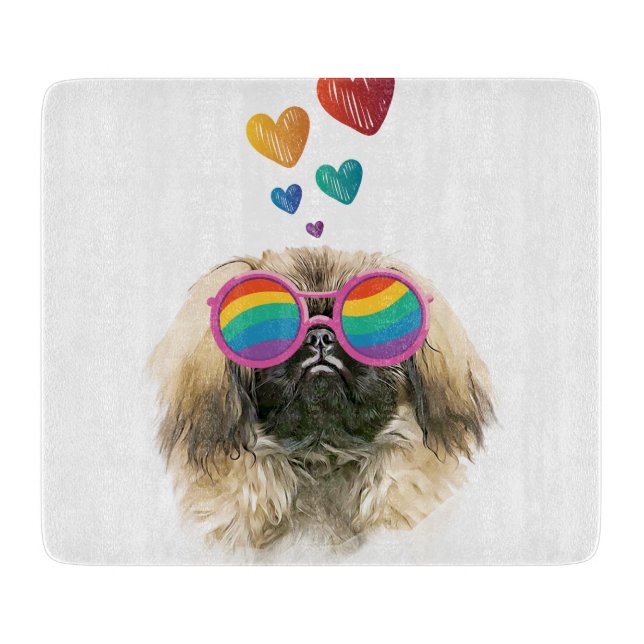 Planche À Découper Chien Pékinois avec coeurs Saint-Valentin (Devant)