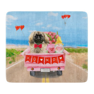 Planche À Découper Chien Pékinois Saint-Valentin Camion Cœurs