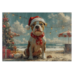 Planche À Découper Chien Pitbull Noël Vintage Plage