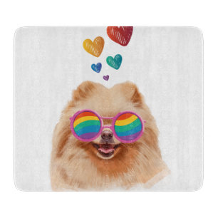 Planche À Découper Chien Poméranie avec coeurs Saint-Valentin
