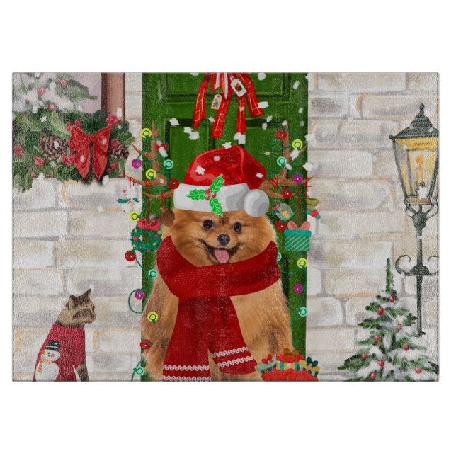 Planche À Découper Chien Poméranie Noël  (Devant)