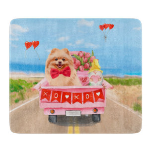 Planche À Découper Chien Poméranie Saint-Valentin Camion Cœurs