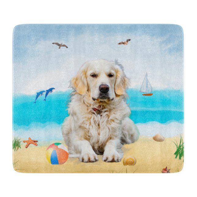 Planche À Découper Chien Retriever Doré sur la Plage (Devant)