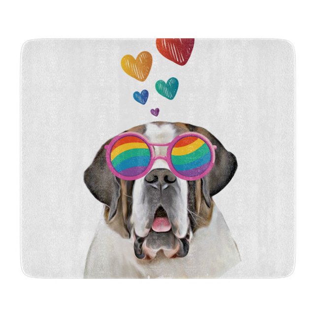 Planche À Découper Chien Saint-Bernard avec coeurs Saint-Valentin (Devant)