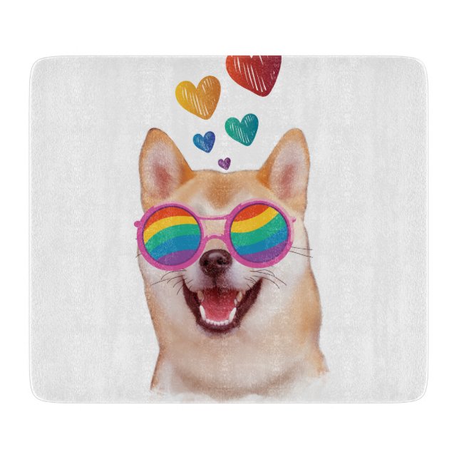 Planche À Découper Chien Shiba Inu avec coeurs Saint-Valentin (Devant)