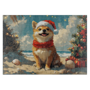 Planche À Découper Chien Shiba Inu Noël Plage Vintage