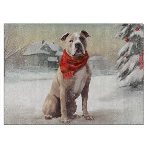 Planche À Découper Chien Staffordshire américain dans la neige de Noë