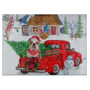 Planche À Découper Chien-taureau Anglais En Livraison De Noël Camion