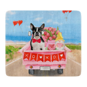 Planche À Découper Chien Terrier de Boston Camion de la Saint-Valenti